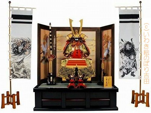 手描き武者のぼり・いわき絵のぼり辰昇作室内用座敷幟 鍾馗と龍虎