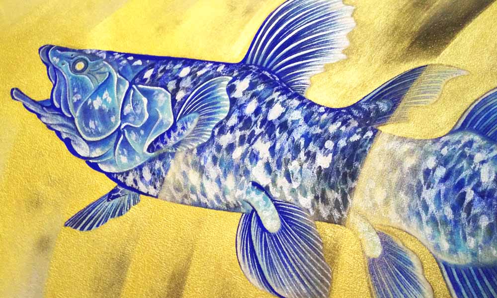 勇気を出して金色の世界へ行こう/メンダコとシーラカンス　原画イラスト coelacanth1000-600.jpg